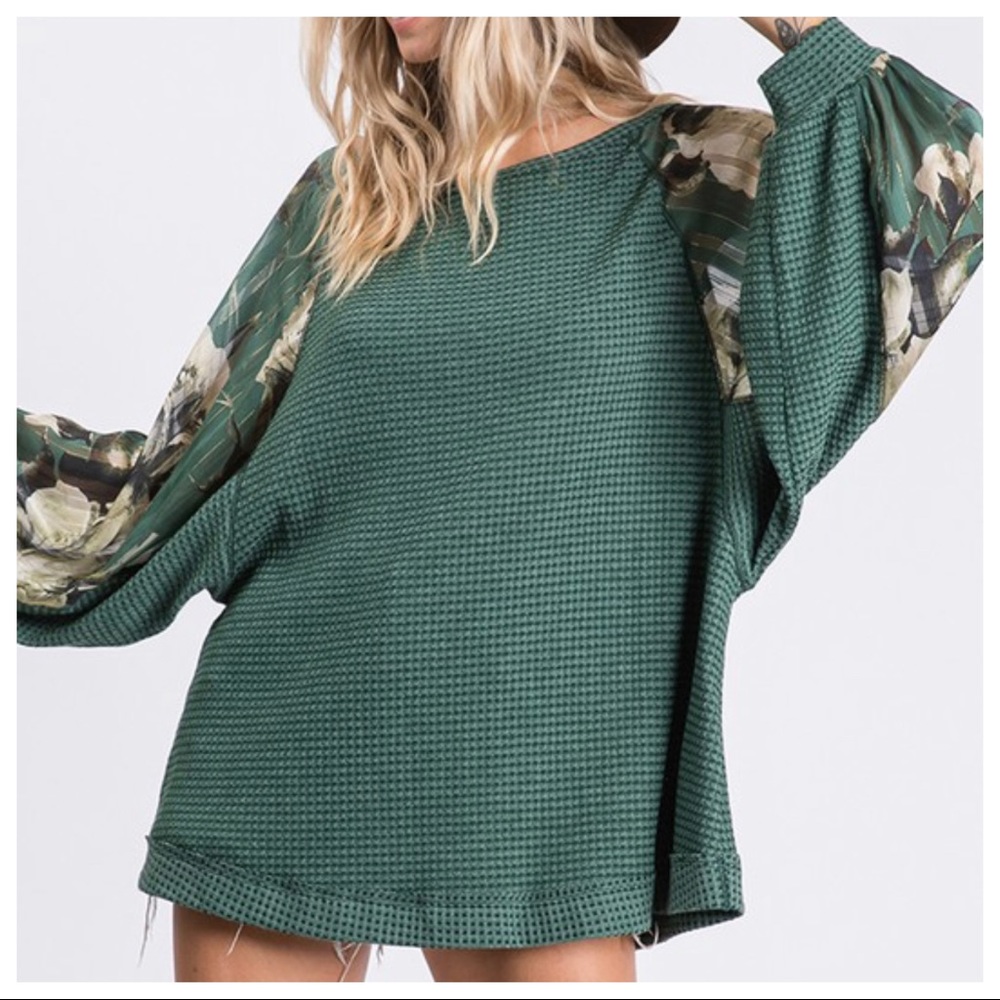 Solid waffle knit mix and matched boxy chic top - Picture 8 of 13